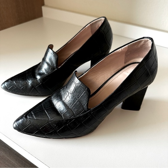 Ad & Daughter Esmea Black Croc-Embossed Leather Block Heel Pumps – Size 10 - Picture 2 of 12